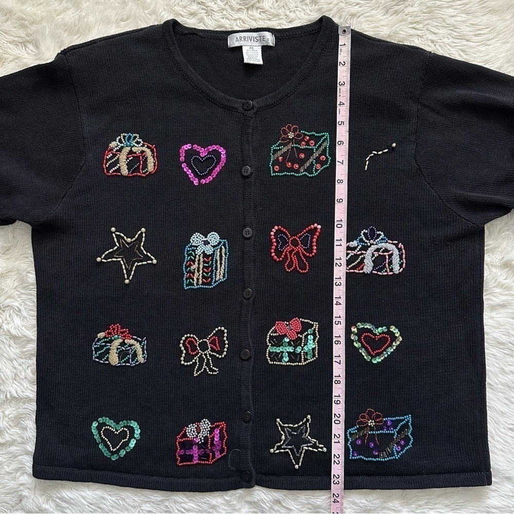 Vintage Arriviste Cardigan Holiday Ugly Christmas Sweater Beaded Black XL - Picture 9 of 13